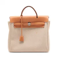 エルメス エールバッグアドPM トワルGM ベージュ シルバー金具