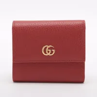 グッチ GGマーモント 546584 レザー コンパクトウォレット レッド Ａランク