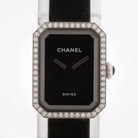 シャネル プルミエール リボン H7942 SS×革×ラバー QZ 黒文字盤