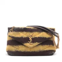 サンローランパリ　デニム　ルルパファー　ダブルチェーン　セミショルダー　バッグ SAINT LAURENT - サンローランパリ デニム ルルパファー ダブル