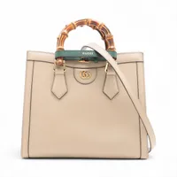 グッチ バンブー ダイアナ レザー 2WAYハンドバッグ ベージュ Ａランク