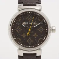 ヴィトン タンブール QA072 SS×革 QZ ブラウン文字盤