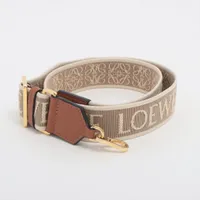 極美品 ロエベ アナグラム ショルダーストラップ キャンバス×レザー ベージュ ロエベ アナグラム ショルダーストラップ キャンバス×レザー