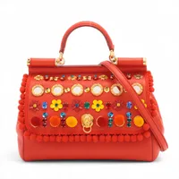 ドルチェ&ガッバーナ シシリー レザー 2WAYハンドバッグ レッド ＡＢランク