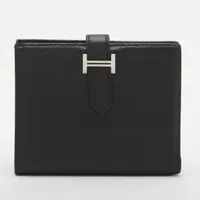 エルメス ベアンコンパクト ヴォーエプソン ブラック シルバー金具 ＡＢランク