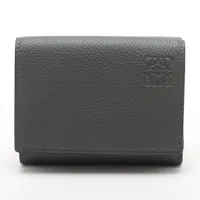 ロエベ アナグラム トライフォールド レザー コンパクトウォレット ダークグレー Ａランク