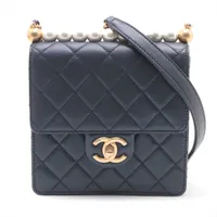 シャネル マトラッセ ラムスキン パール ネイビー ゴールド金具 ＡＢランク
