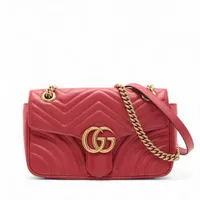 グッチ GGマーモント レザー チェーンショルダーバッグ レッド ＡＢランク