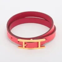 エルメス ビーアピ ドゥーブルトゥール レザー ブレスレット ピンク