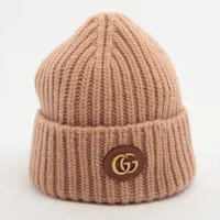 グッチ ダブルG 764594 ウール×カシミヤ ニットキャップ キャラメル ＡＢランク