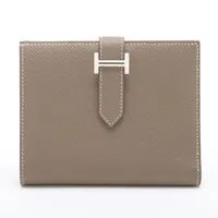 エルメス ベアンコンパクト ヴォーエプソン エトゥープ シルバー金具 Ａランク