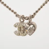 シャネル ココマーク ハート メタル×ラインストーン ネックレス D11C シルバー ＡＢランク