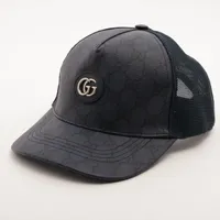 グッチ GGスプリーム コットン キャップ ネイビー Ａランク