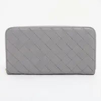ボッテガヴェネタ イントレチャート レザー ラウンドジップウォレット グレー ＡＢランク