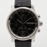 モンブラン タイムウォーカー クロノボイジャー UTC クロノグラフ 7263 SS×革 QZ 黒文字盤