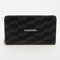 バレンシアガ エブリデイ 594317 PVC×レザー ラウンドジップウォレット ブラック ＡＢランク