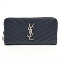 サン・ローラン YSLロゴ Vステッチ レザー長財布 サンローランパリ Vステッチ YSLロゴ レザー 長財布 ブラック