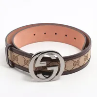 GUCCI ブラウン レザー レディース ベルト 6801 Gucci Brown Calfksin Wide GG Belt