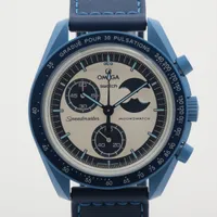 オメガ×スウォッチ ミッショントゥ ザ スーパーブルームーン SO33N700 CE×ナイロン QZ シルバー文字盤