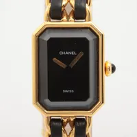 シャネル プルミエールL GP×革 QZ 黒文字盤