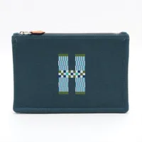 エルメス フラットポーチ キャンバス ブルー シルバー金具