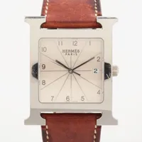 エルメス Hウォッチ HH1.810 SS×革 QZ アイボリー文字盤