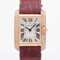 カルティエ タンクアングレーズSM WT100013 PG×革 QZ シルバー文字盤