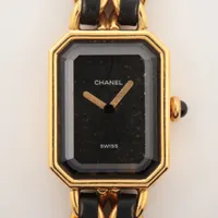 シャネル プルミエールM GP×革 QZ 黒文字盤