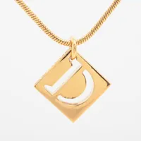 クリスチャンディオール Dロゴ GP×ラインストーン ネックレス ゴールド