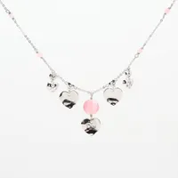 クリスチャンディオール ロゴ メタル×カラーストーン ネックレス シルバー×ピンク