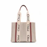 クロエ ウッディ ミディアム キャンバス トートバッグ ベージュ ＡＢランク