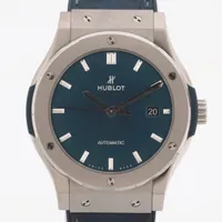 ウブロ クラシックフュージョン 542.NX.7170.LR TI×革×ラバー AT 青文字盤