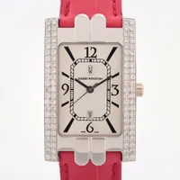 ハリーウィンストン アヴェニュー WG×革 QZ シルバー文字盤