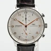 IWC ポルトギーゼ クロノグラフ IW371445 SS×革 AT シルバー文字盤
