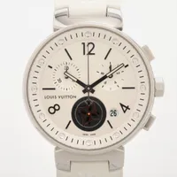 ヴィトン タンブール Q8G00 SS×ラバー QZ シルバー文字盤