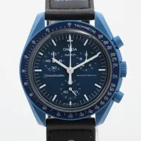 オメガ×スウォッチ スピードマスター ミッショントゥ ネプチューン SO33N100 CE×ナイロン QZ 青文字盤