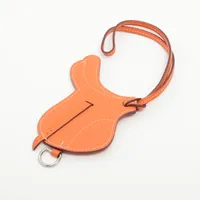 エルメス レザー マネークリップ ブルー×オレンジ Aランクの
