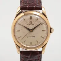 オメガ シーマスター YG×社外革 手巻き アイボリー文字盤