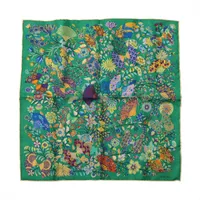 エルメス カレ45 ガヴロッシュ Fleurs et papillons de Tissus 花咲く織物 シルク スカーフ グリーン