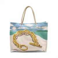 エルメス ビーチバッグ キャンバス マルチカラー シルバー金具