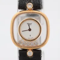 ショパール ハッピーダイヤモンド YG×社外革 QZ 白文字盤