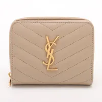 サンローラン モノグラム YSL GUE668288 レザー コンパクトウォレット ベージュ Ｂランク
