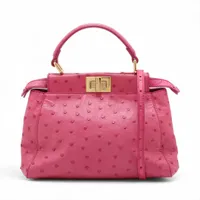 フェンディ ミニピーカブー オーストリッチ 2WAYハンドバッグ ピンク