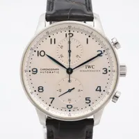 IWC ポルトギーゼ クロノグラフ IW371446 SS×革 AT シルバー文字盤