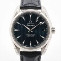 オメガ シーマスター アクアテラ SS×革 AT 青文字盤