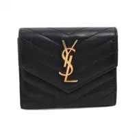 イヴサンローラン モノグラム YSL コンパクト スリーフォールド ウォレット PLB403943 レザー コンパクトウォレット ブラック
