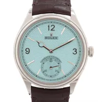 ロレックス 1908 52506 PT×革 AT アイスブルー文字盤