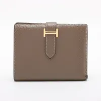 エルメス ベアンコンパクト リザード 財布 レッド シルバー金具 AB
