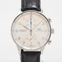 IWC ポルトギーゼ クロノグラフ IW371445 SS×革 AT シルバー文字盤