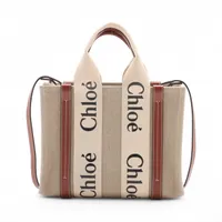 クロエ ウッディ スモール キャンバス×レザー ハンドバッグ